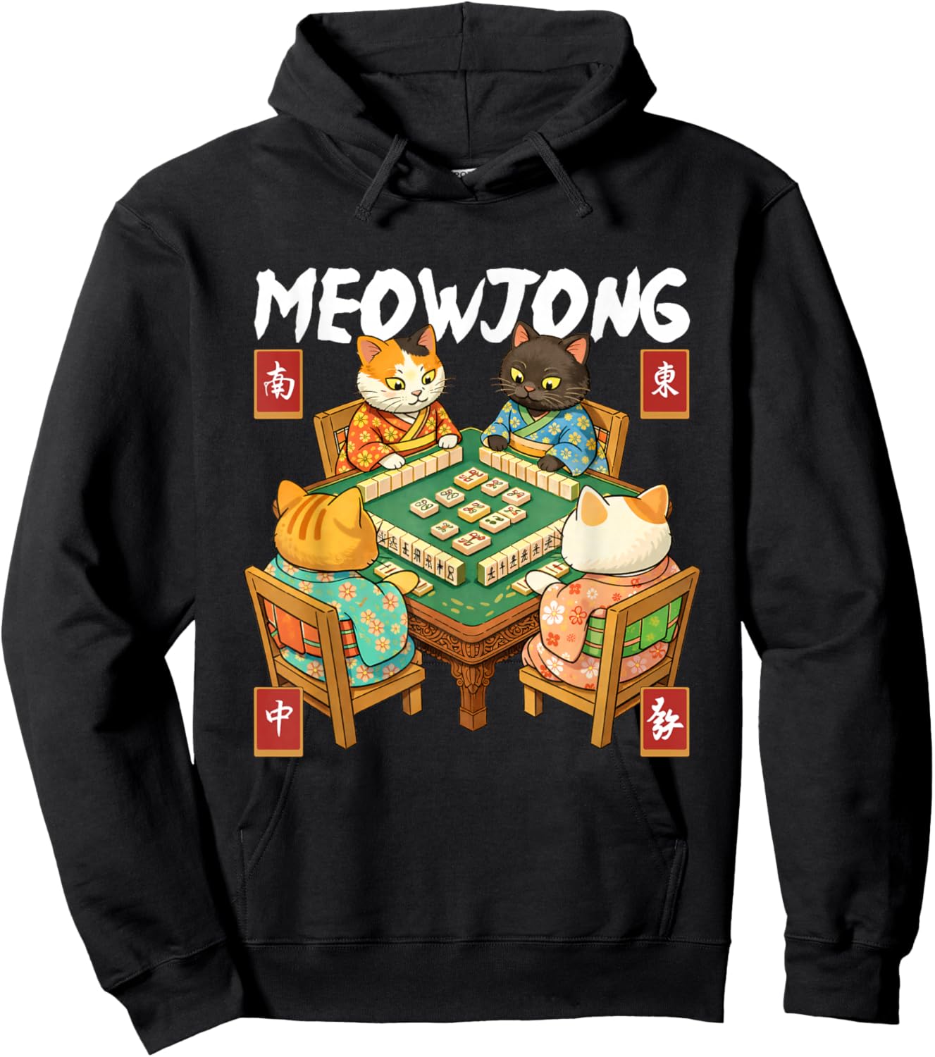 Meowjong - Mahjong Lover Mah Jong Player Casino Gambler Hoodie - Hoodie | Black
