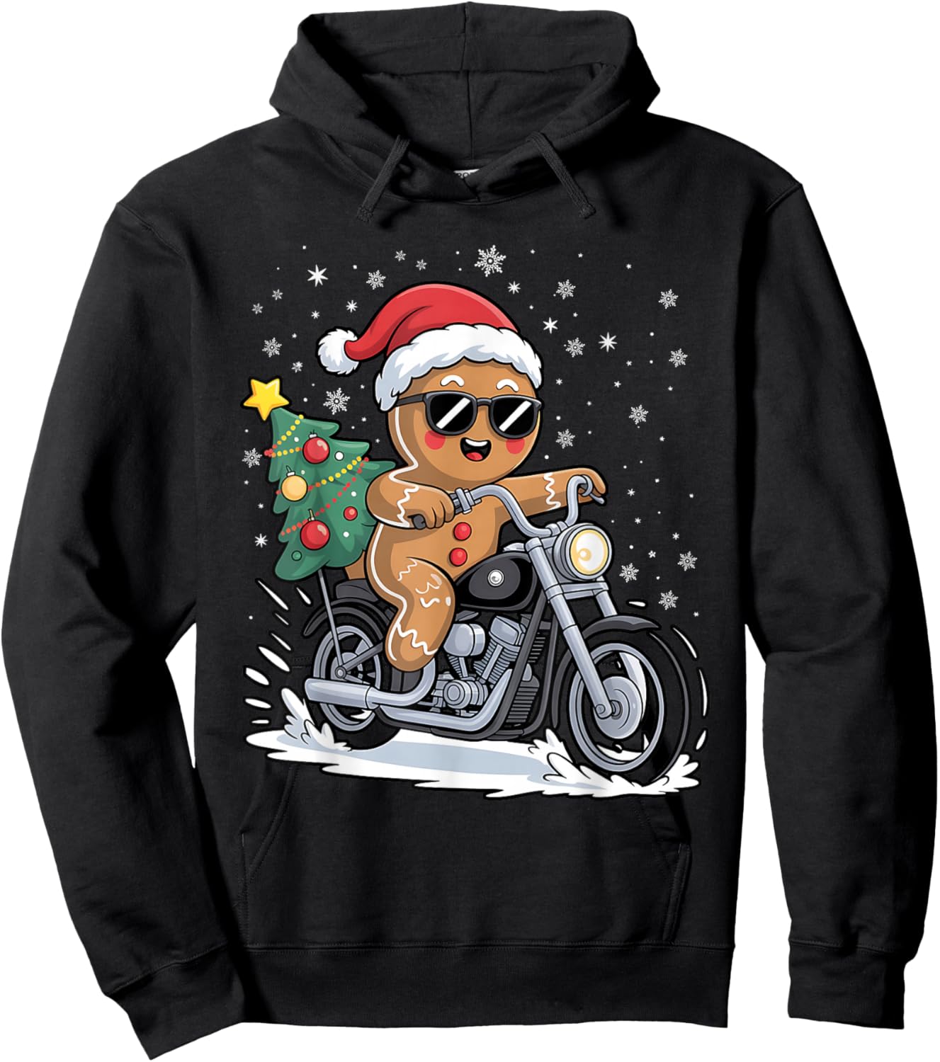 Gingerbread Motorcycle Christmas Tree Fun Biker Holiday Hoodie - Hoodie | Black