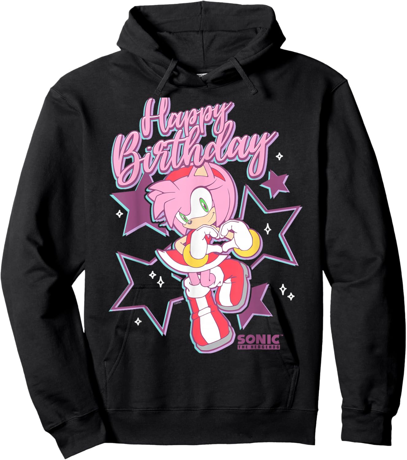 Sonic The Hedgehog Happy Birthday Amy Rose Hearts & Stars Hoodie - Hoodie | Black