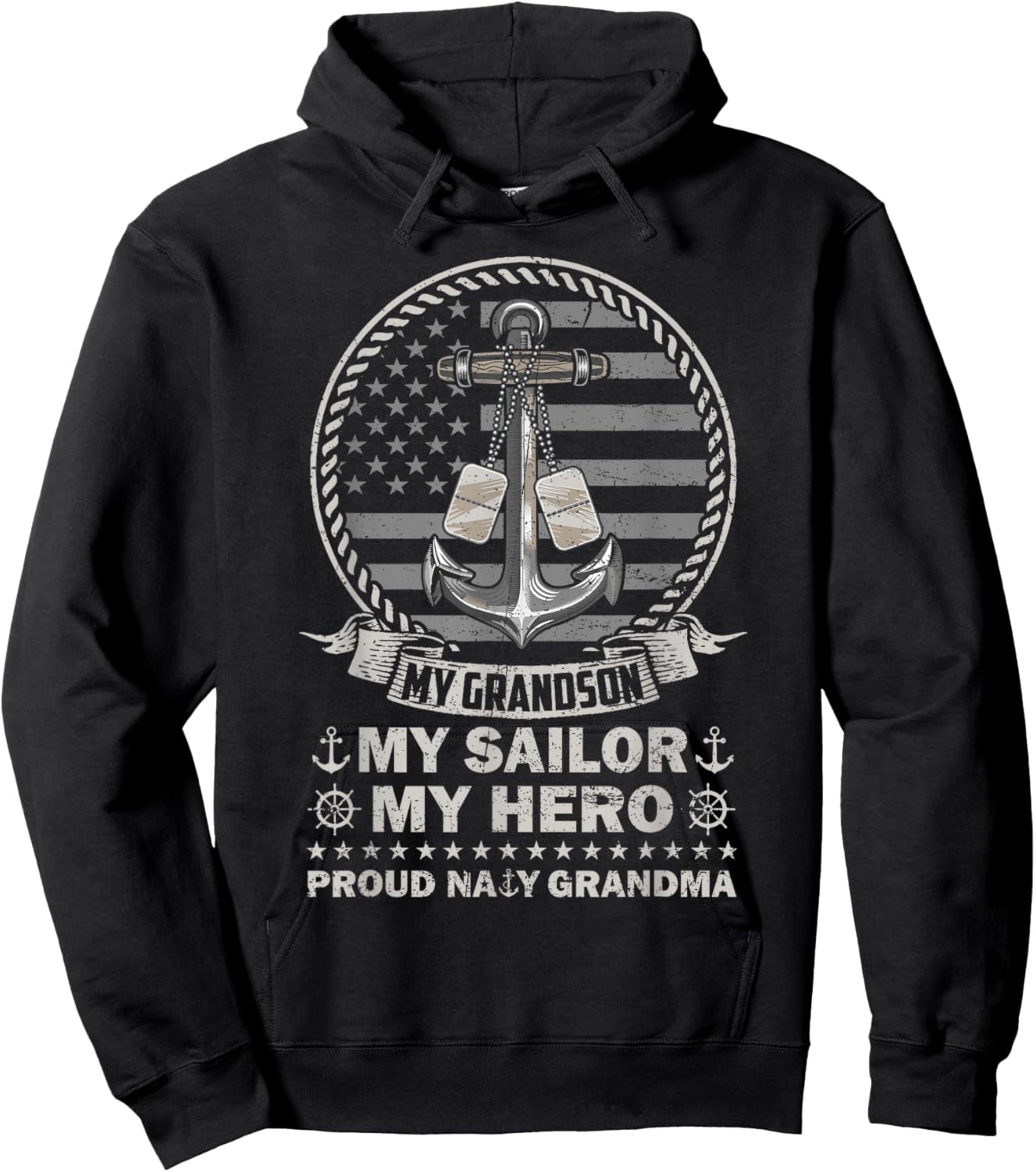 My Grandson is My Hero Proud Sailor Grandma Family Matching Hoodie - Hoodie | Black