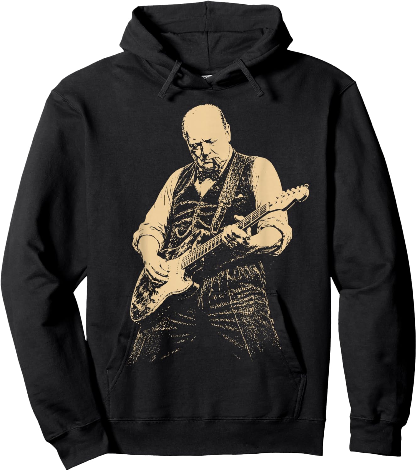 Winston Churchill Playing Guitar Vintage Hoodie - Hoodie | Black