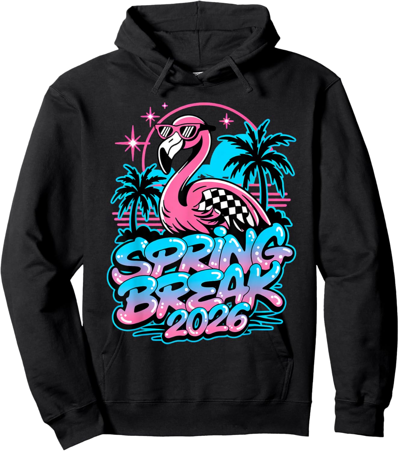 Spring Break 2026 Flamingo Retro Tropical Party Vacation Hoodie - Hoodie | Black