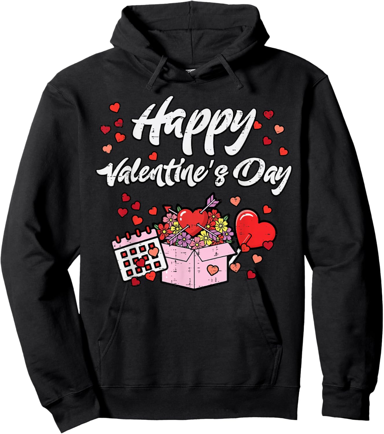 Happy Valentines Day Box Heart Calendar Women Girls Kids Men Hoodie - Hoodie | Black