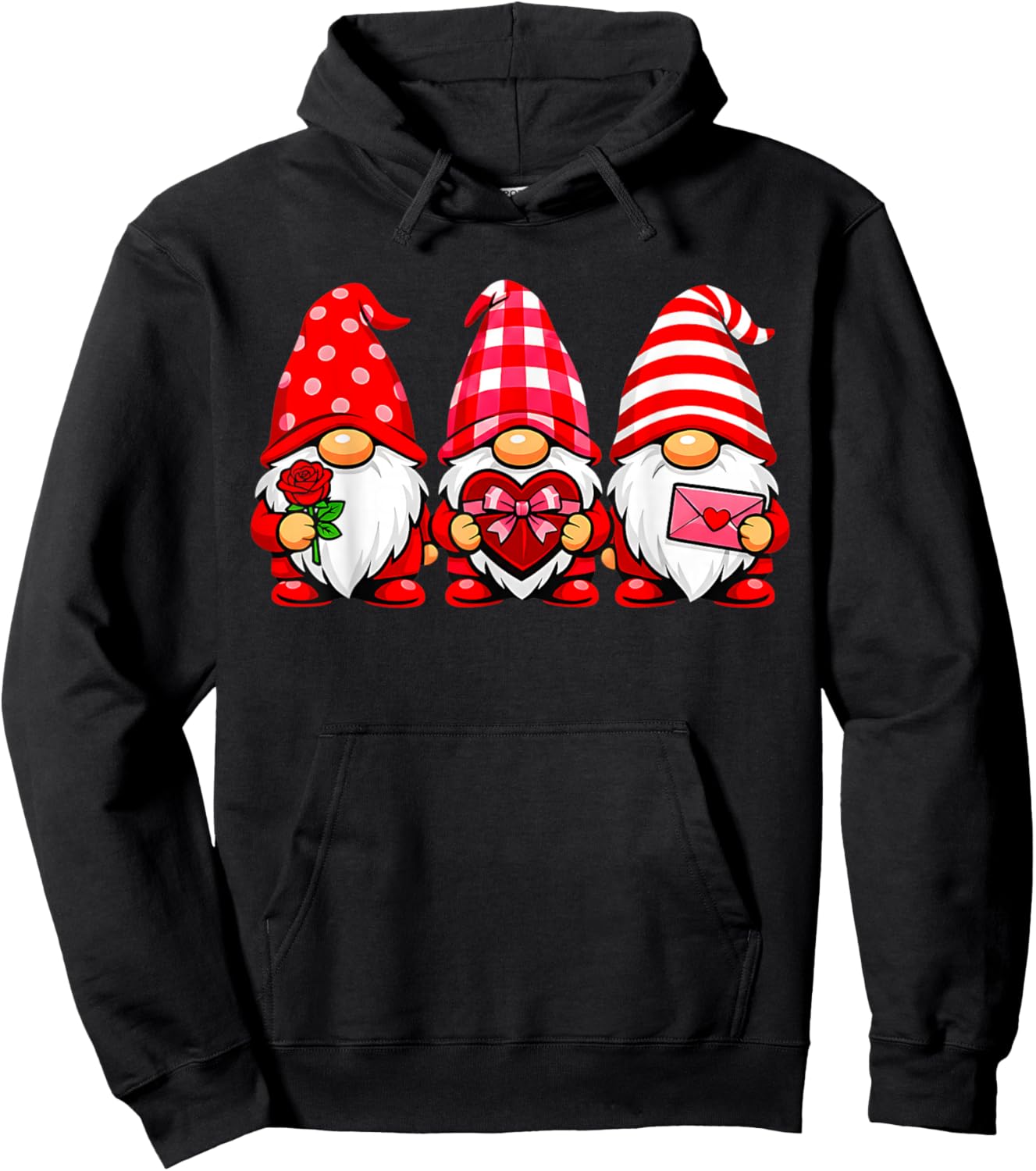 Gnomes Love Valentine's Day Buffalo Leopard Heart Women Men Hoodie - Hoodie | Black
