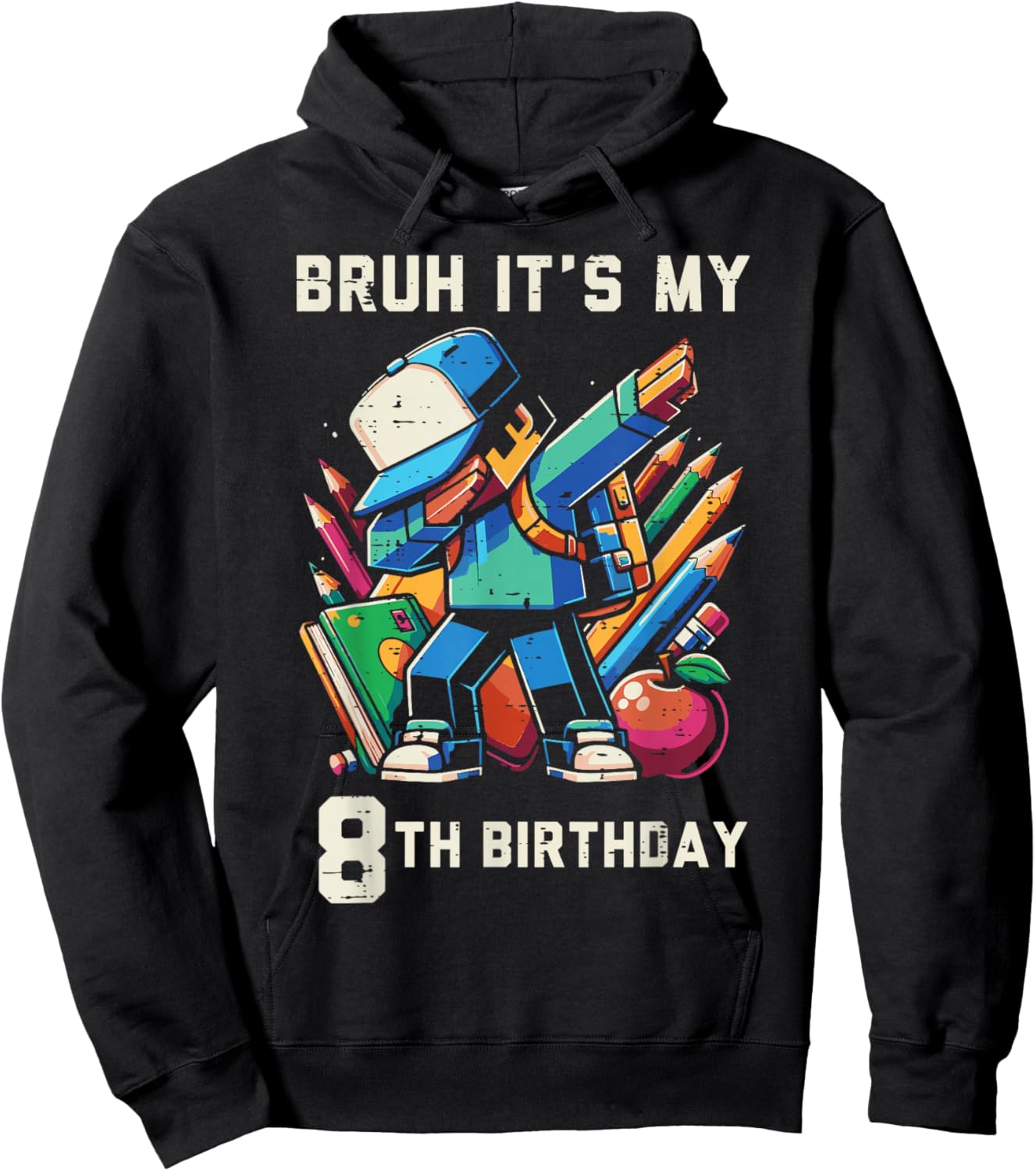 Bruh Its My 8th Birthday Pixel Dab 8 Bday Gamer Boys Kids Hoodie - Hoodie | Black