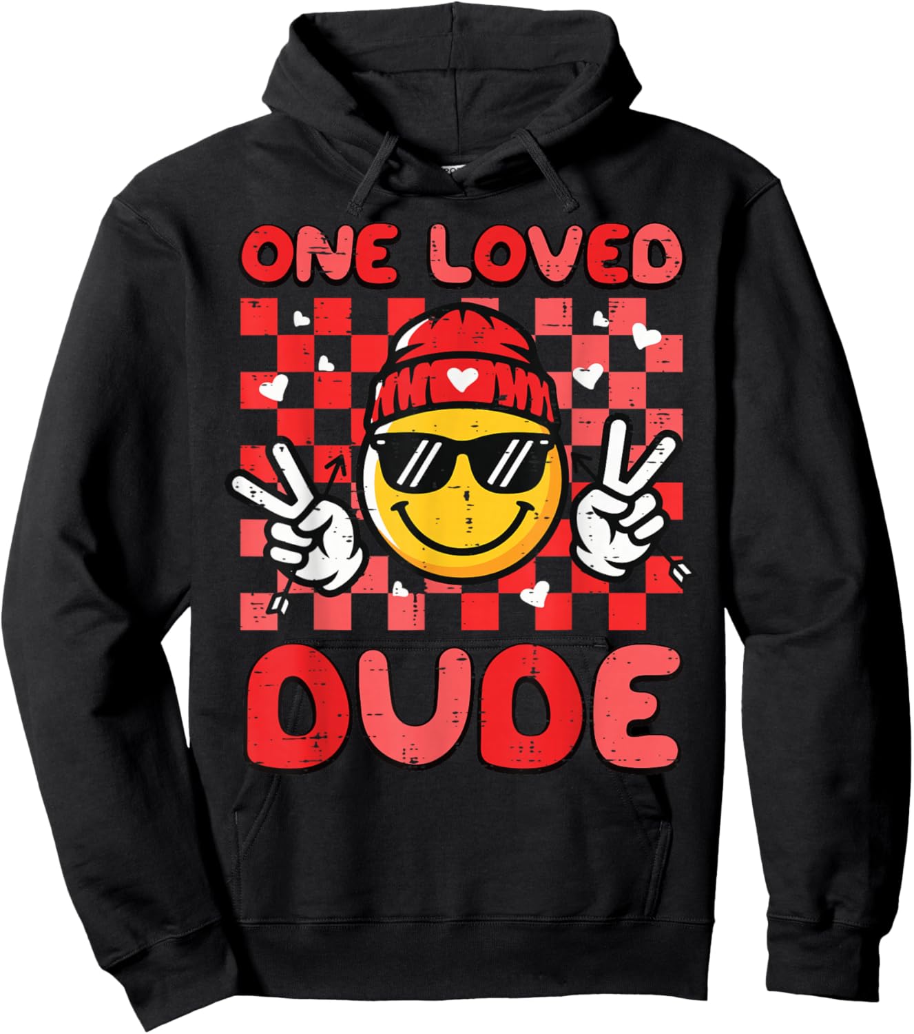 Valentines Day One Loved Dude Retro Boys Kids Men Hoodie - Hoodie | Black