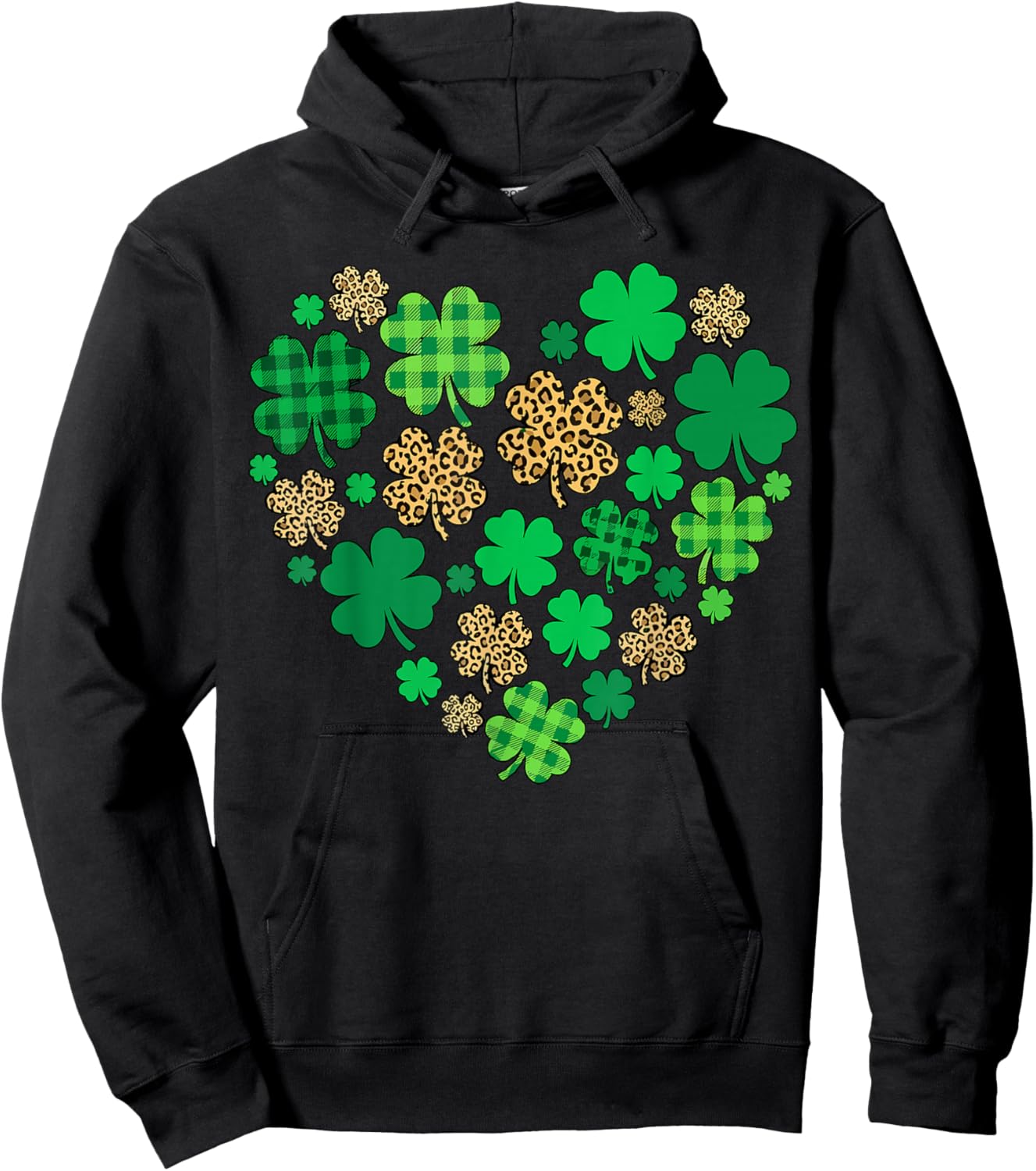 Shamrock Heart St Patricks Day Leopard Hoodie - Hoodie | Black