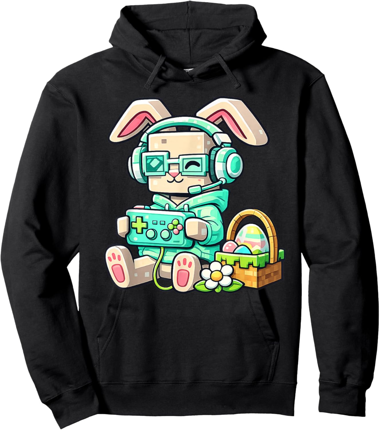 Happy Easter Day Bunny Egg Gamer Video Game Kids Men Boys Hoodie - Hoodie | Black