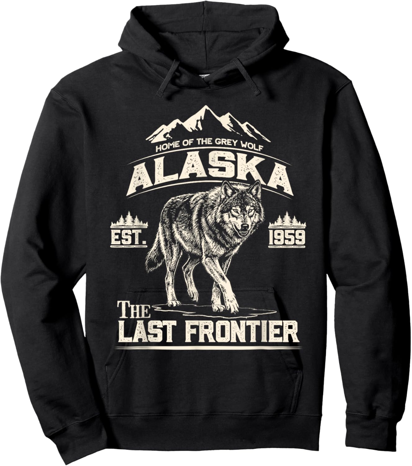 Vintage Classic Alaskan Wolf The Last Frontier Alaska Hoodie - Hoodie | Black