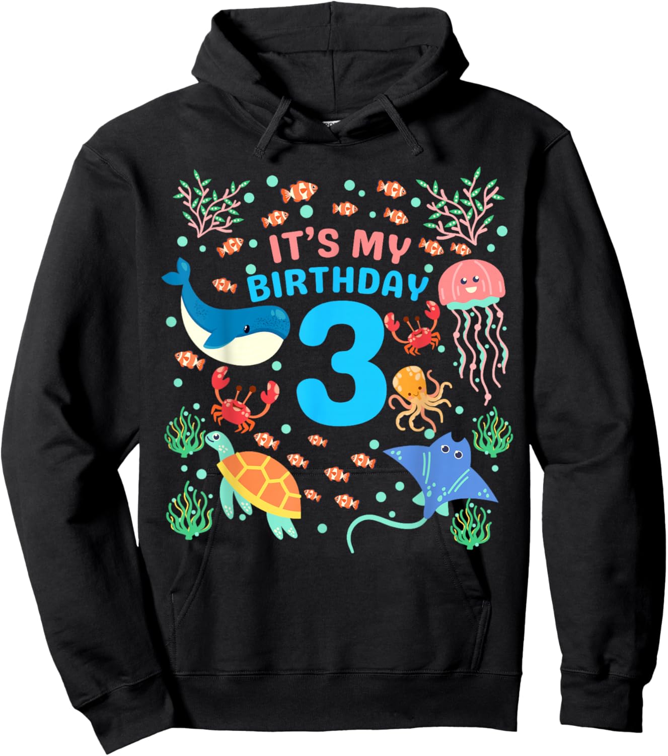 3rd It's My Birthday Ocean 3 Year Old Sea Fish Aquarium Hoodie - Hoodie | Black