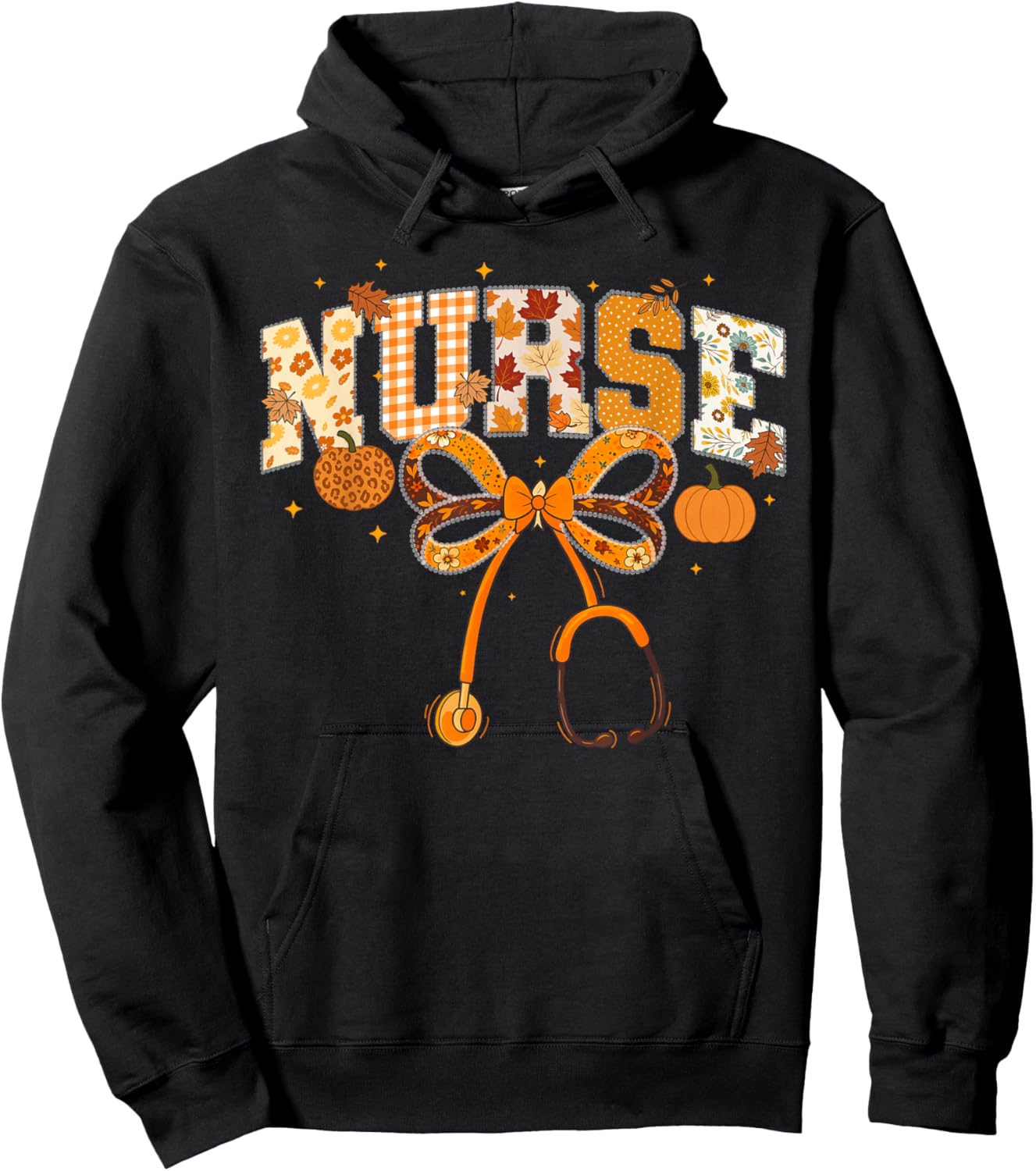 Retro Pumpkin Nurse Life Stethoscope Fall Autumn Funny Nurse Hoodie - Hoodie | Black