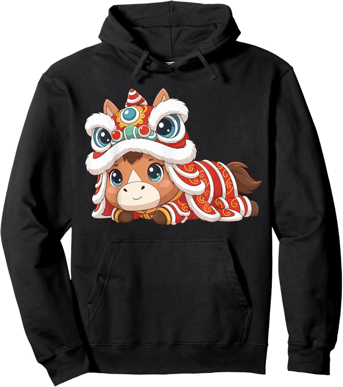 Kids Chinese New Year Horse Lunar New Year Lion Dance Women Hoodie - Hoodie | Black