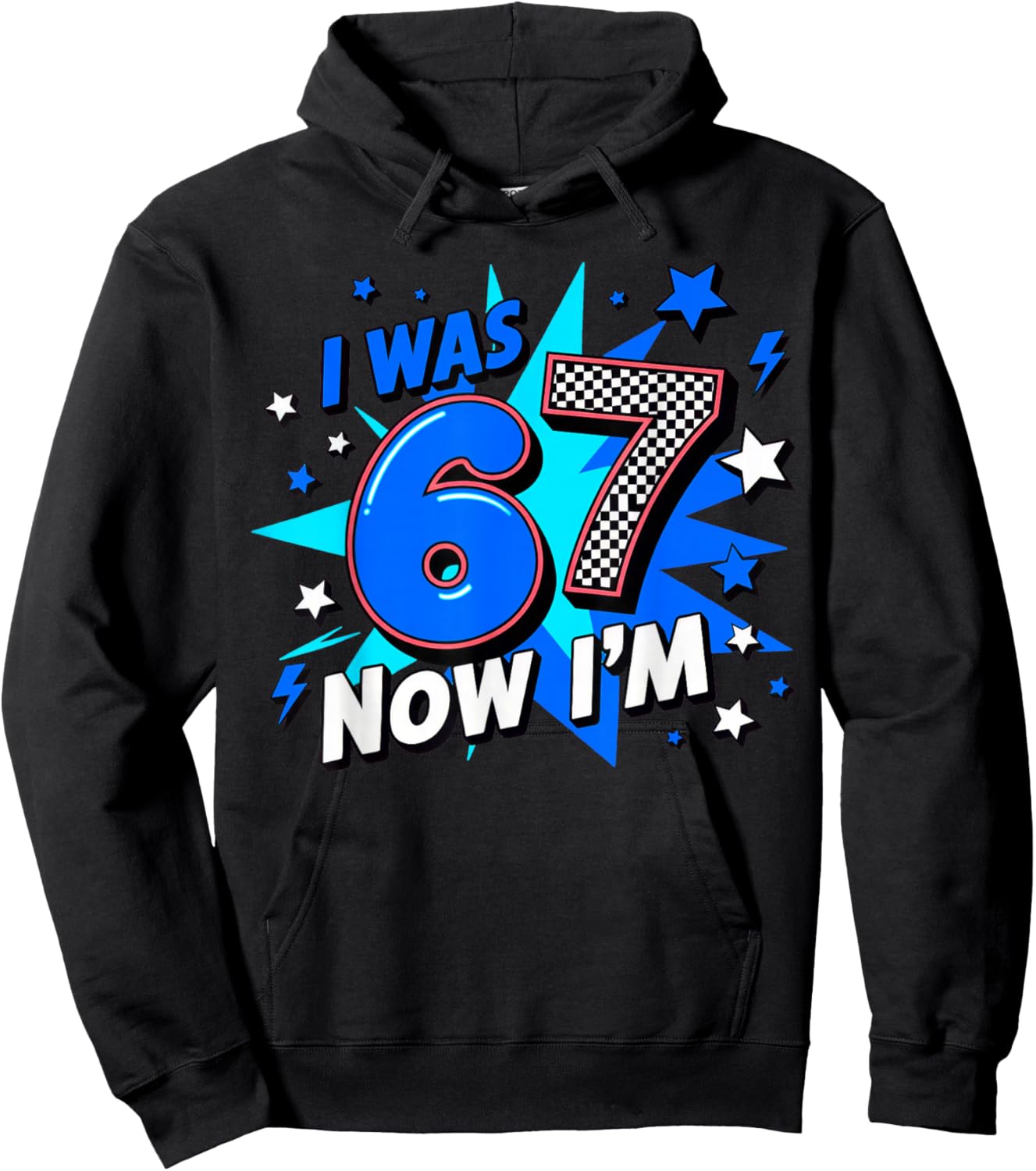 Blue Checkered I was 6 Now I'm 7 Birthday Hoodie - Hoodie | Black