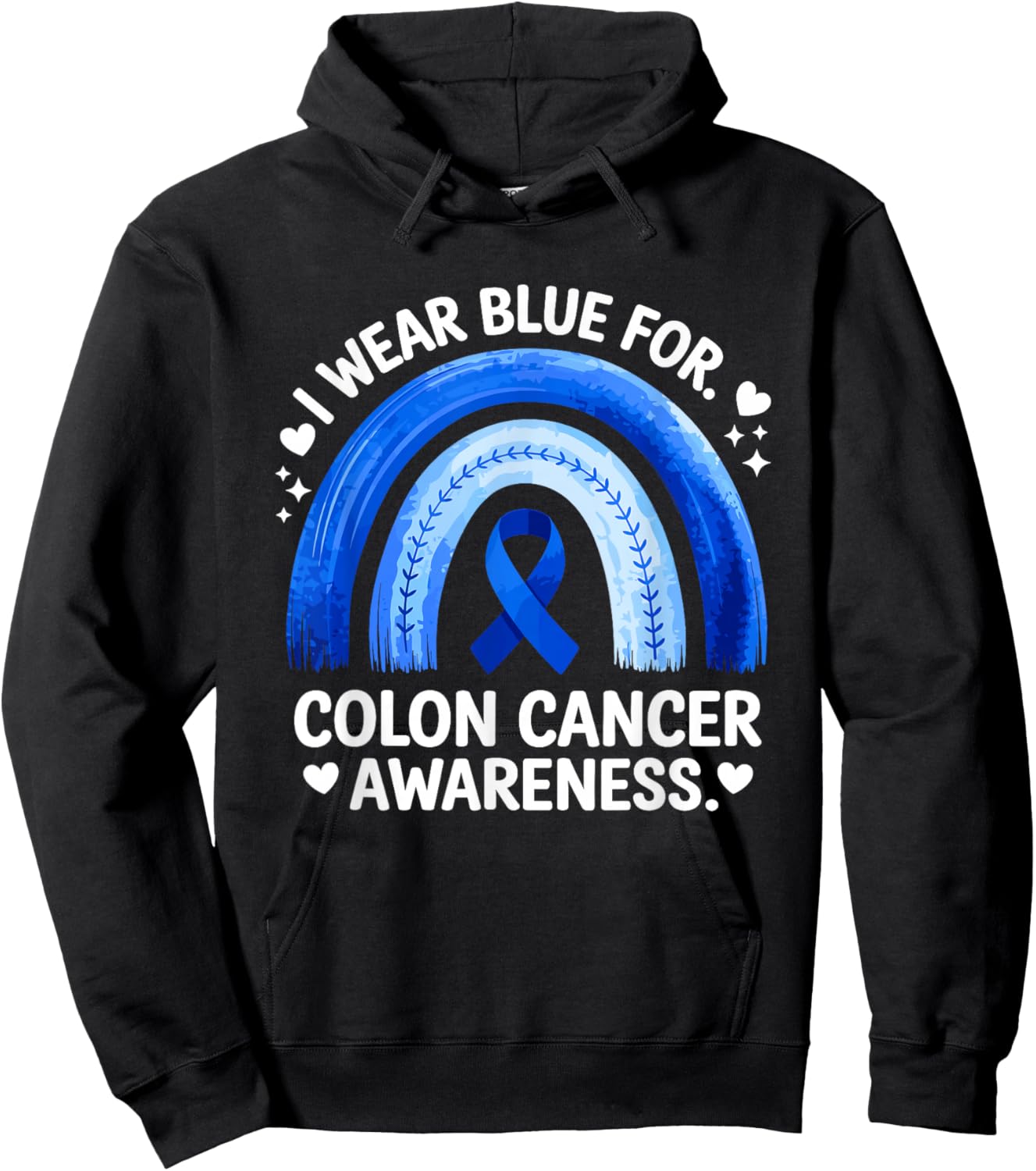 Colon Cancer Awareness in March Blue Ribbon Hoodie - Hoodie | Black