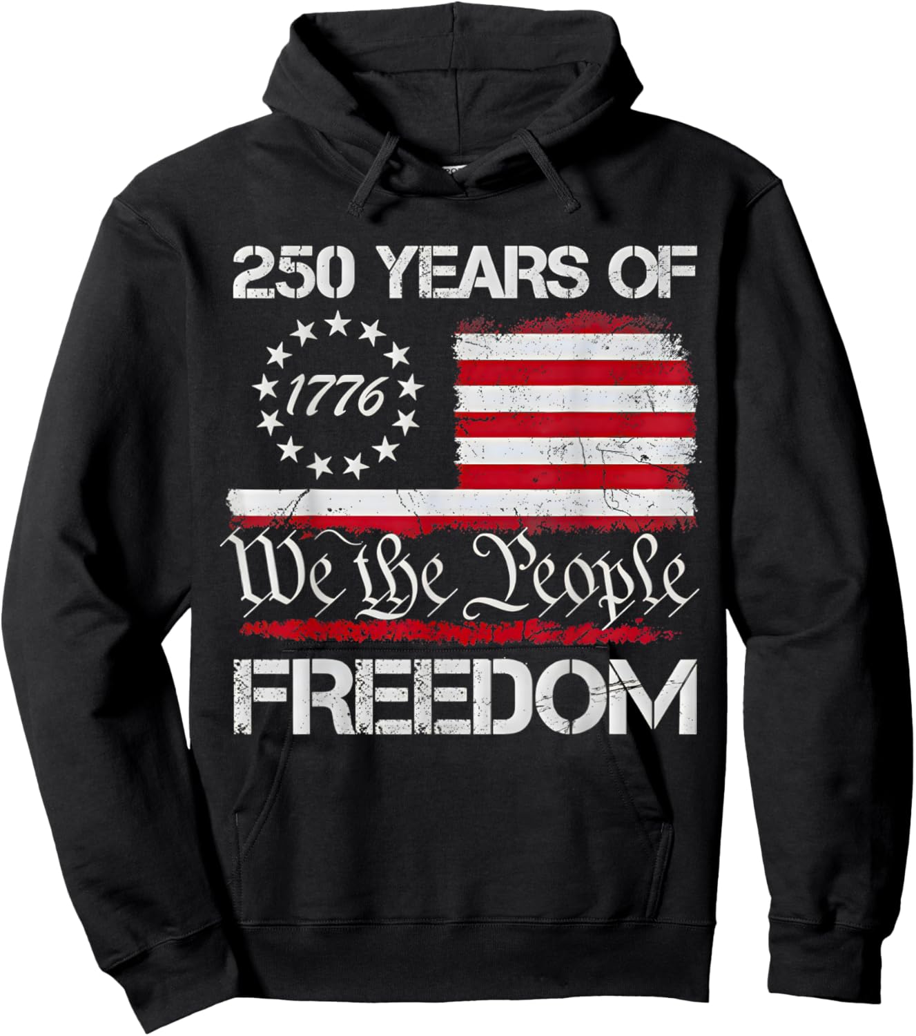 4th of July American Flag Vintage 250 Years 1776 2026 USA Hoodie - Hoodie | Black