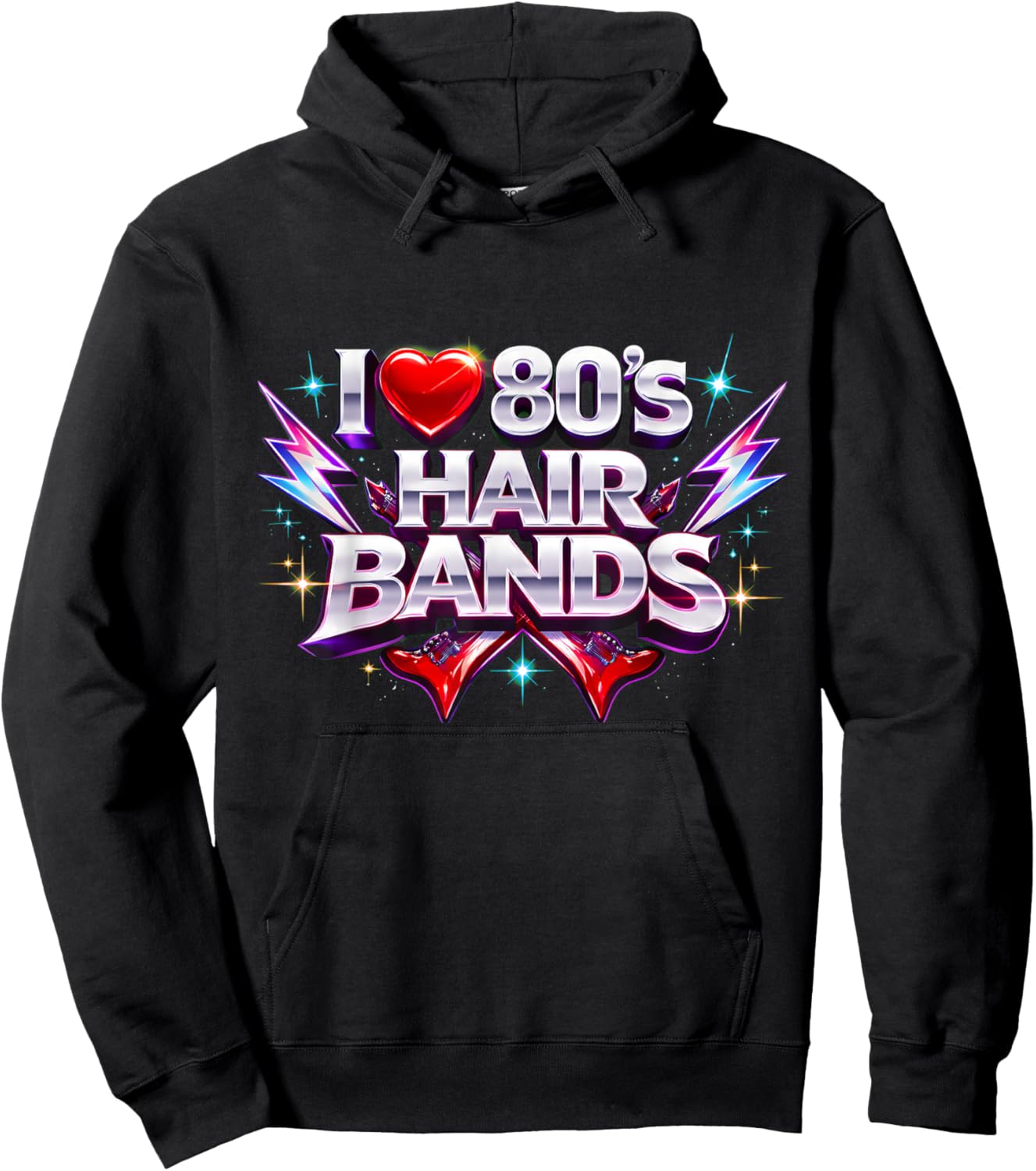 I Love 80s Hair Bands Retro Rock Fun Throwback Hoodie - Hoodie | Black