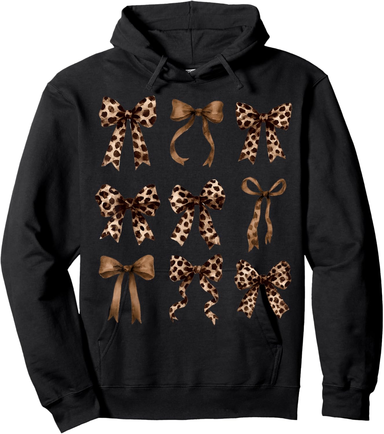 Cute Leopard Cheetah Print Coquette Bows Girly Ribbon Hoodie - Hoodie | Black