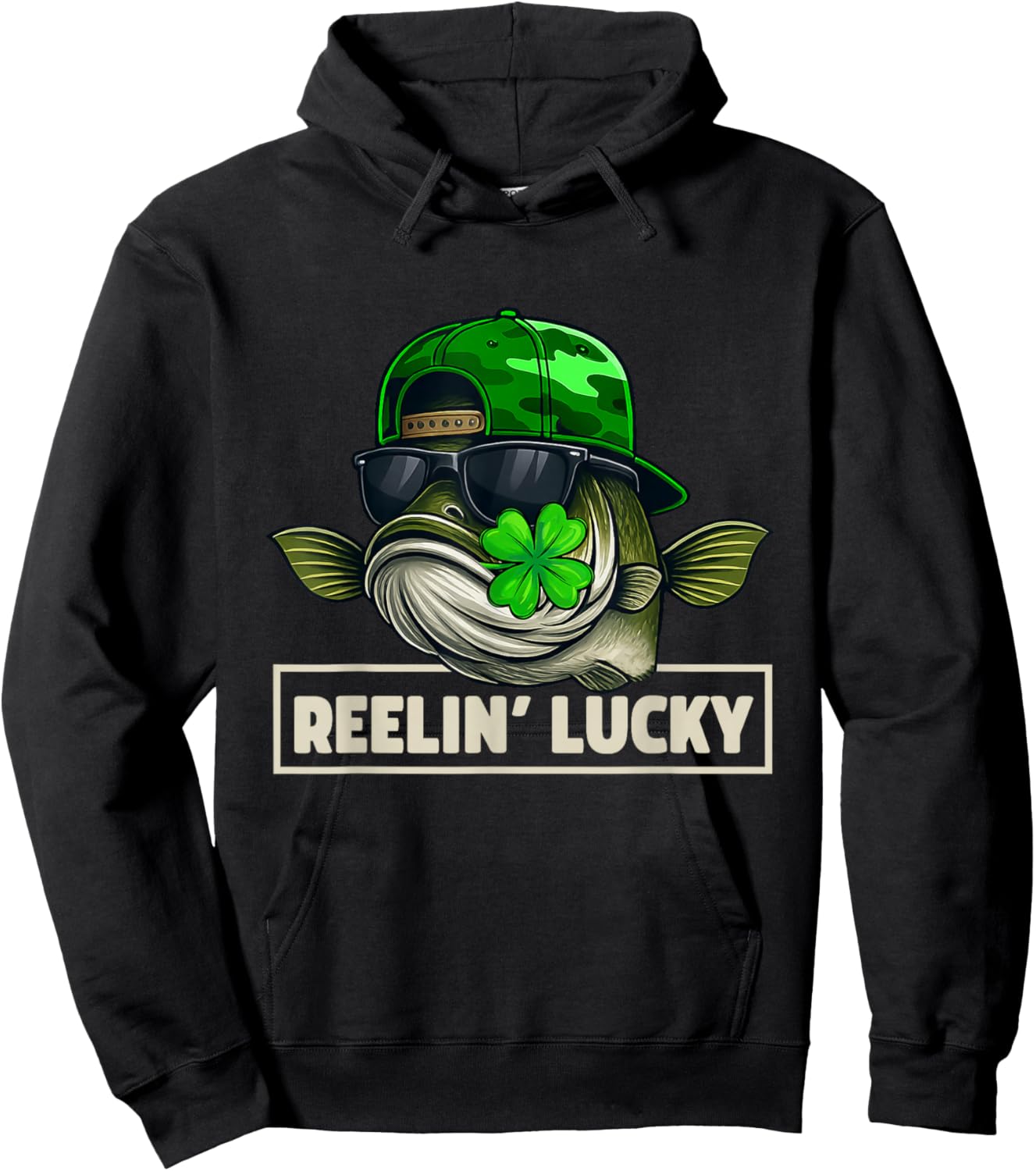 Reelin' Lucky Funny Fishing St Patrick's Day Hoodie - Hoodie | Black