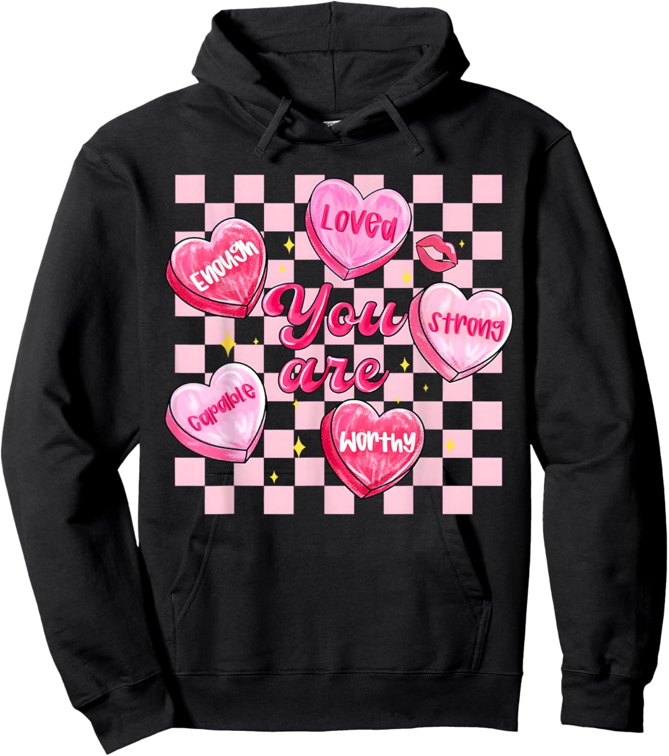 You are Enough Valentine Hearts Positive Girl Women Kid Hoodie - Hoodie | Black