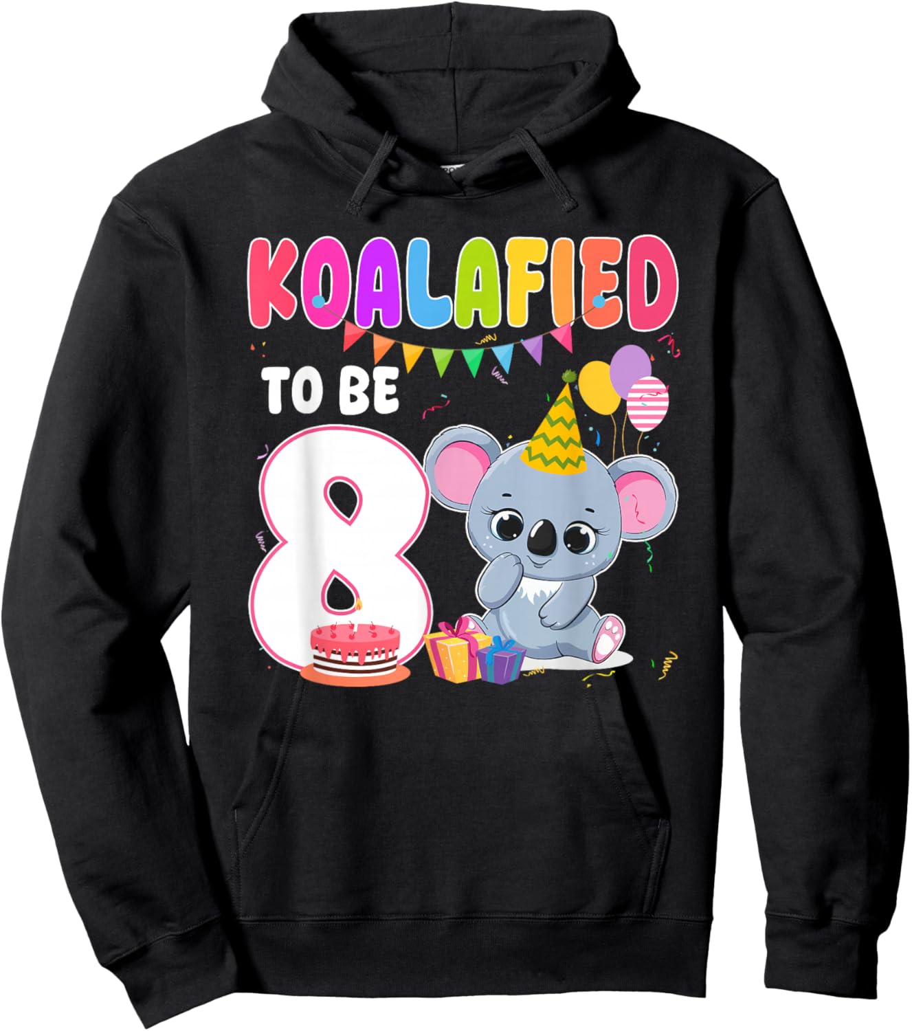 8th Birthday Koala Themed Koalafied to Be 8 Year Old Hoodie - Hoodie | Black