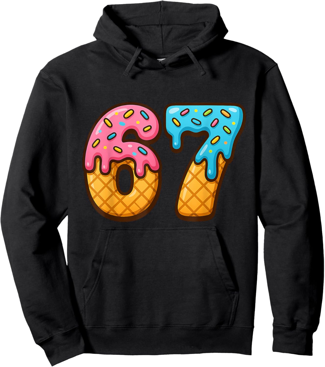 67 Ice Cream Drip Meme Funny Six Seven Gen Alpha Slang Hoodie - Hoodie | Black