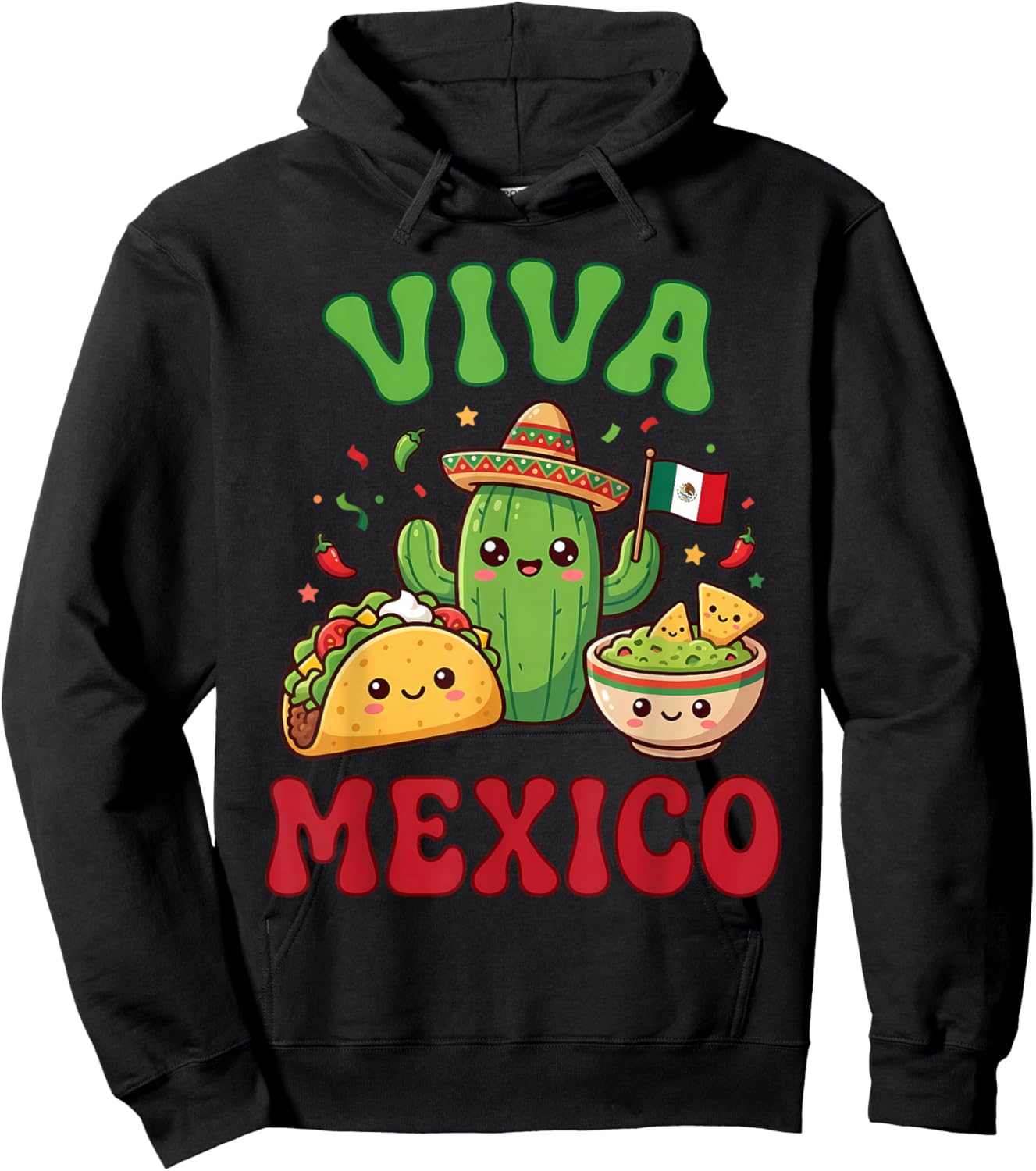 Kawaii Cute Taco Cactus Guacamole Viva Mexico Cinco de Mayo Hoodie - Hoodie | Black