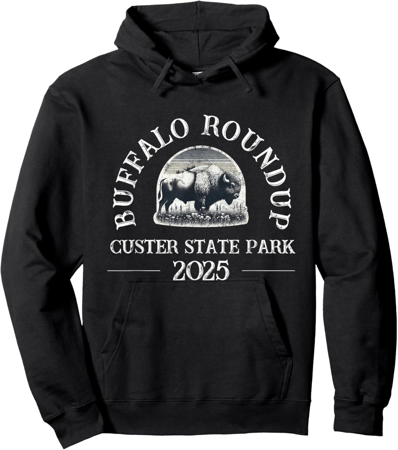 2025 Custer State Park Buffalo Roundup - Distressed Hoodie - Hoodie | Black