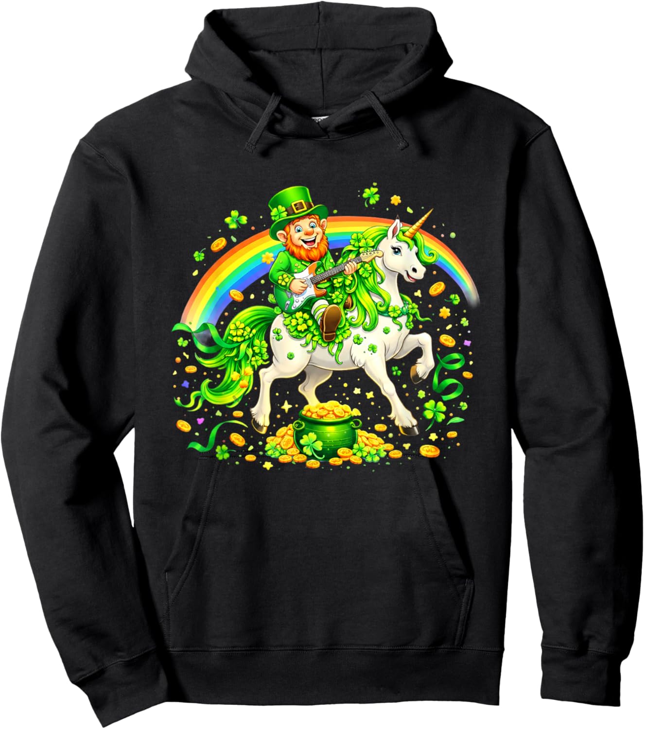 St Patrick’s Day Unicorn Rainbow Shamrock Hoodie - Hoodie | Black