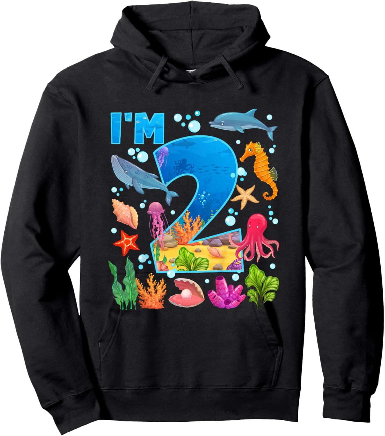 2nd Ocean Birthday Party Two Year Old Sea Animals Hoodie - Hoodie | Black