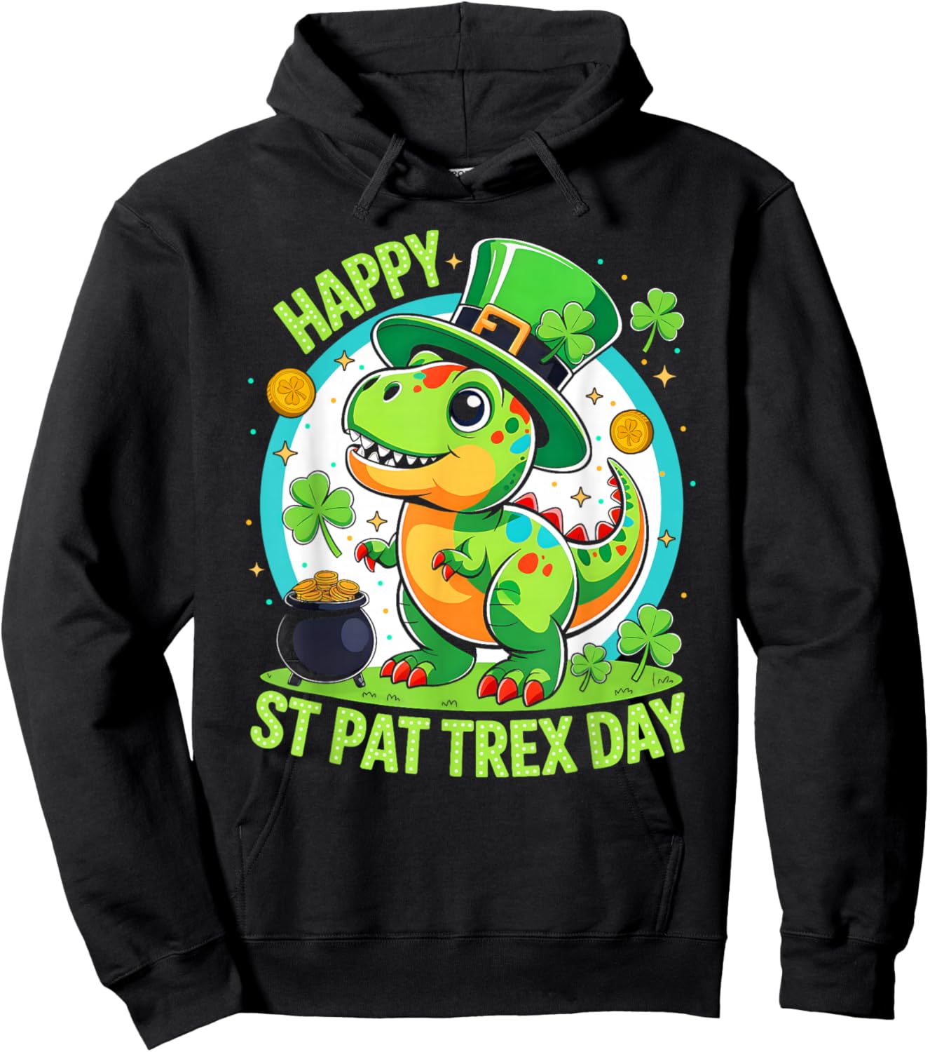 Happy St Pat Rex Day St Patricks Dinosaur Toddler Boys Kids Hoodie - Hoodie | Black