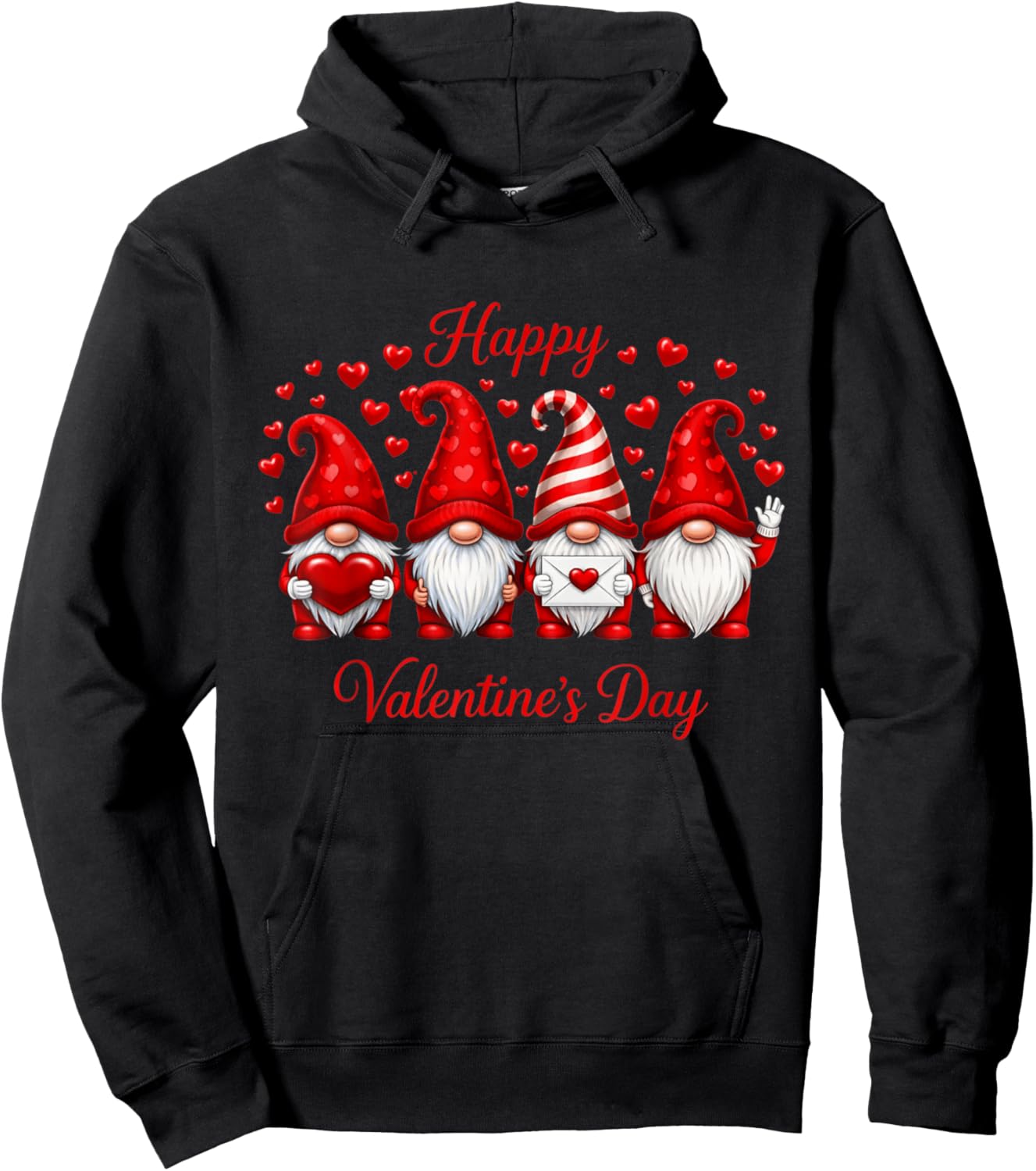 Happy Valentine's Day Gnome with Heart Cute Gnome Valentine Hoodie - Hoodie | Black