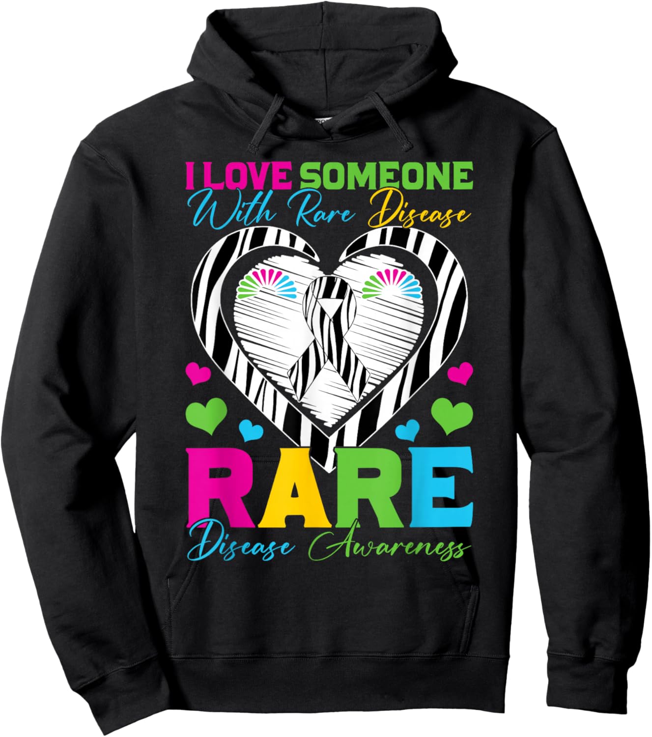 I Love Someone with Rare Disease Awareness Day Zebra Ribbon Hoodie - Hoodie | Black
