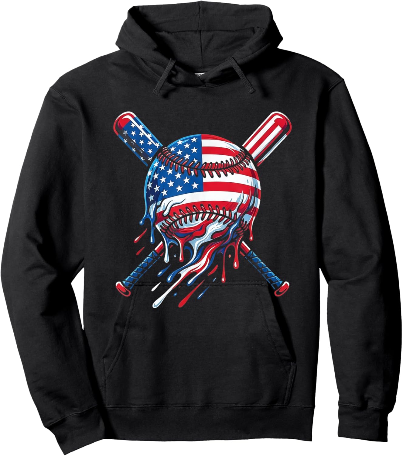 Baseball Drip American Flag for Boys Kids Youth 4th of July Hoodie - Hoodie | Black