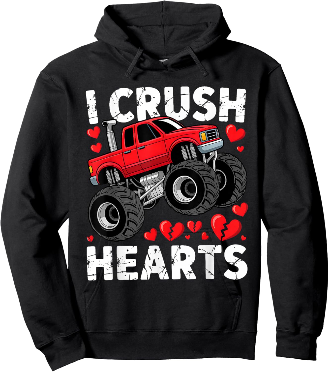 I Crush Hearts Valentine Monster Truck Boys Toddler Kids Hoodie - Hoodie | Black