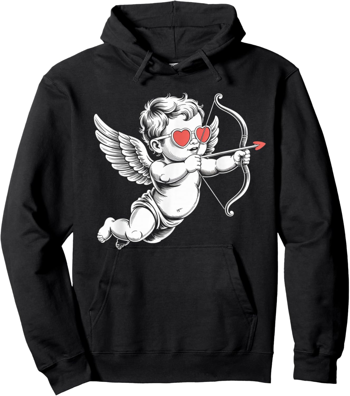 Valentines Day Cupid Angel with Heart Sunglasses Hoodie - Hoodie | Black