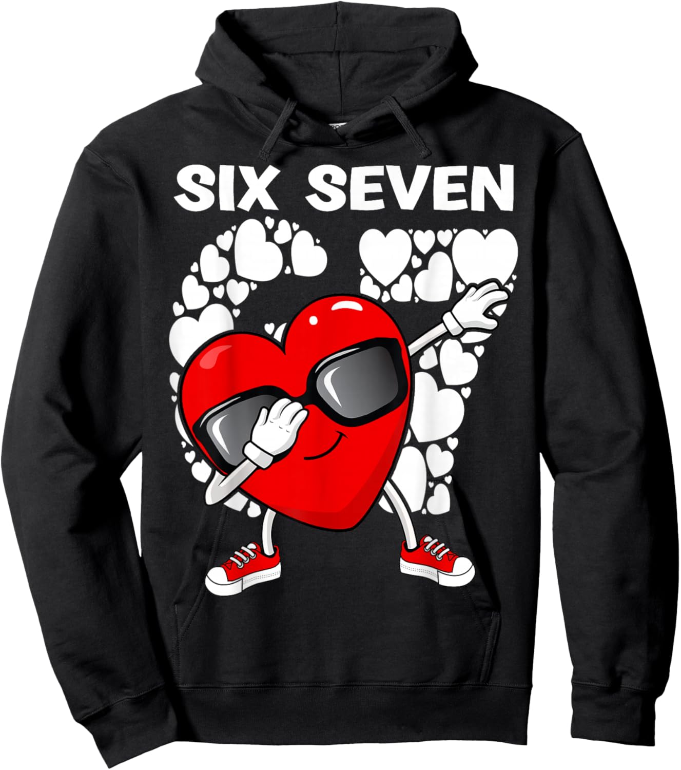 Valentines Day Boys Kids Girls Hearts Dabbing six Seven 67 Hoodie - Hoodie | Black