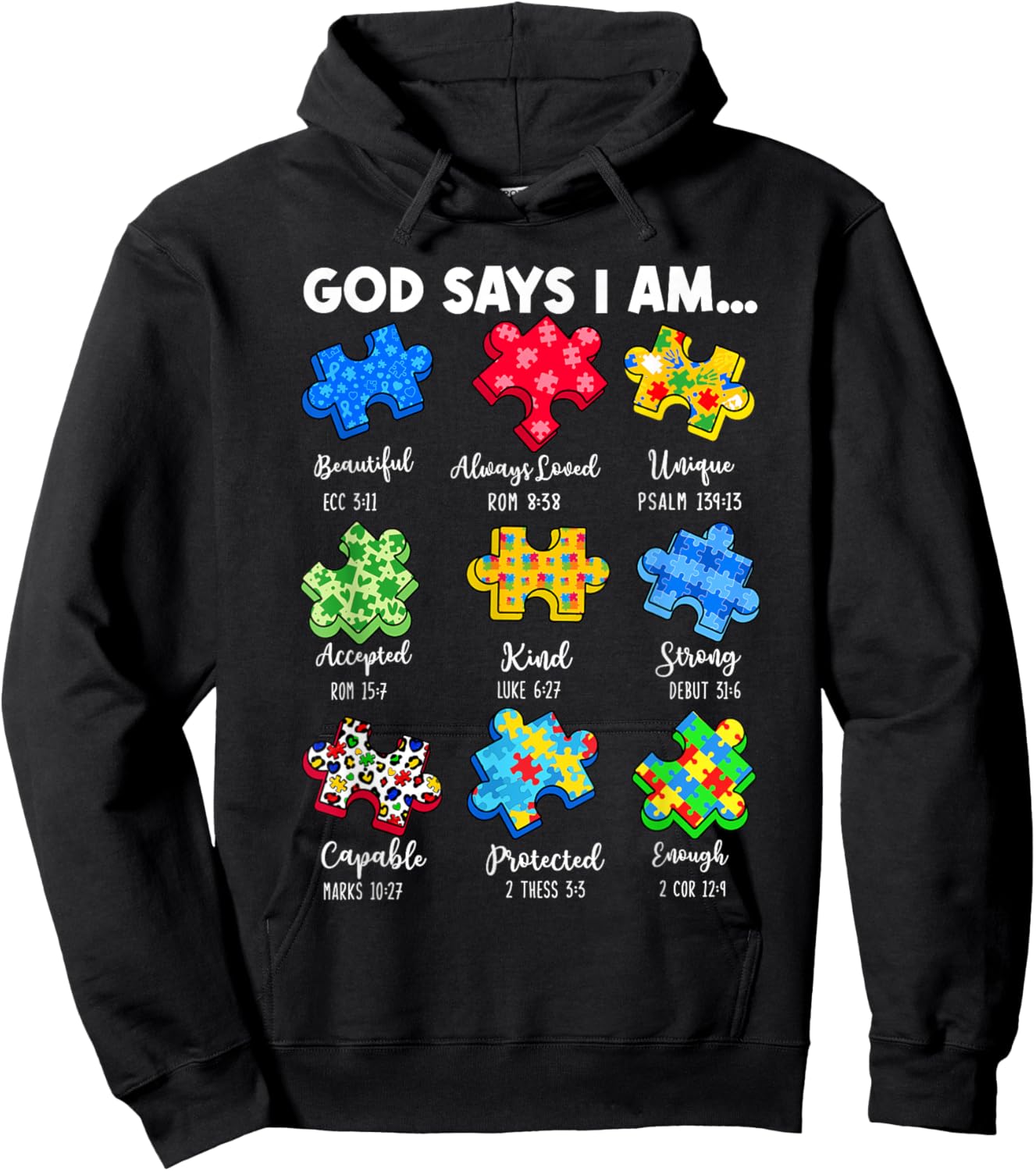 God Says I Am... Autism Awareness Puzzle Jesus Christian Hoodie - Hoodie | Black