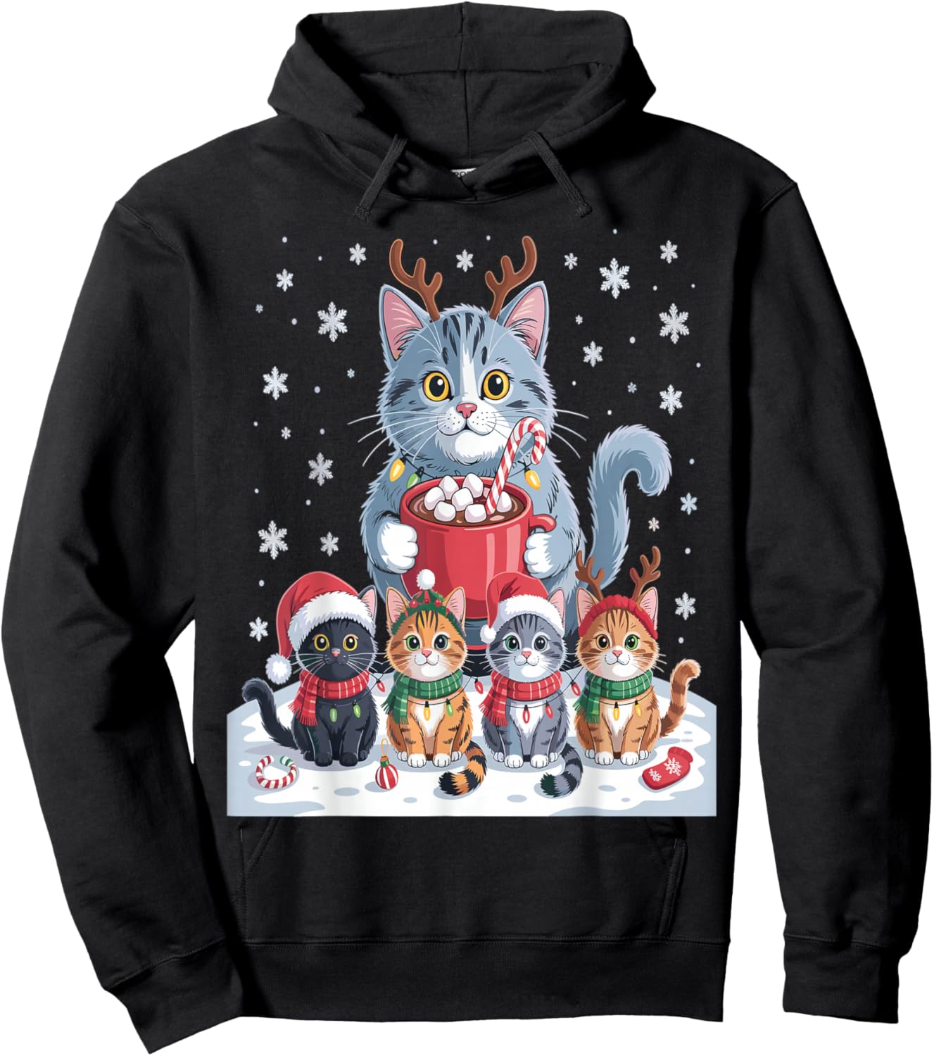 Funny Cat Christmas Shirt Holiday Santa Design Hoodie - Hoodie | Black