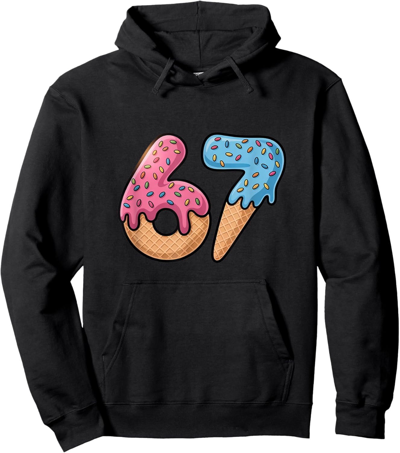 Six Seven Ice Cream Drip Cool Meme 67 Funny Number Hoodie - Hoodie | Black