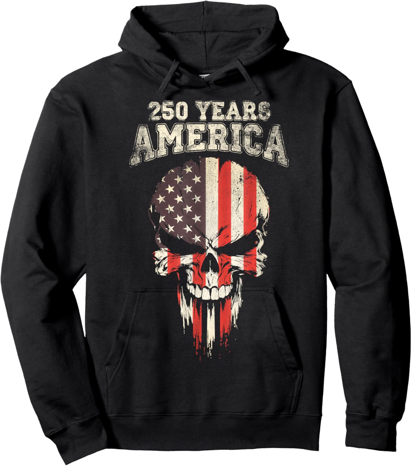 250 Years America 4th July USA Flag Skull Hoodie - Hoodie | Black