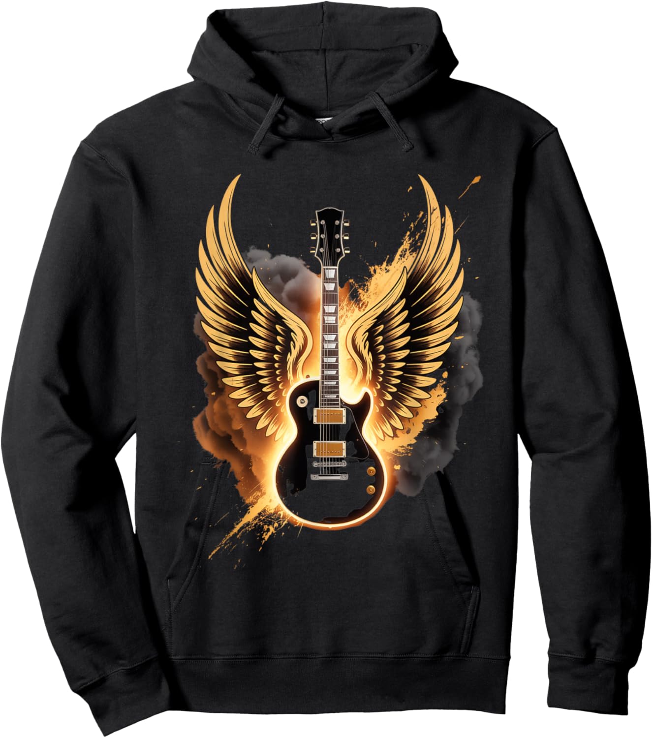 Retro Guitar Wings Abstract Art Rock and Roll Musician Gifts Hoodie - Hoodie | Black