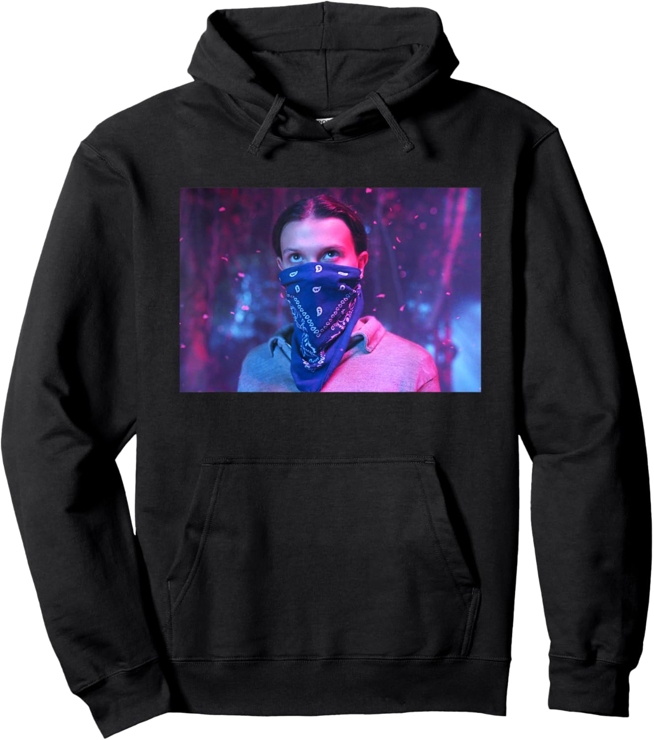 Stranger Things Season 5 Eleven I See You El Wearing Bandana Hoodie - Hoodie | Black