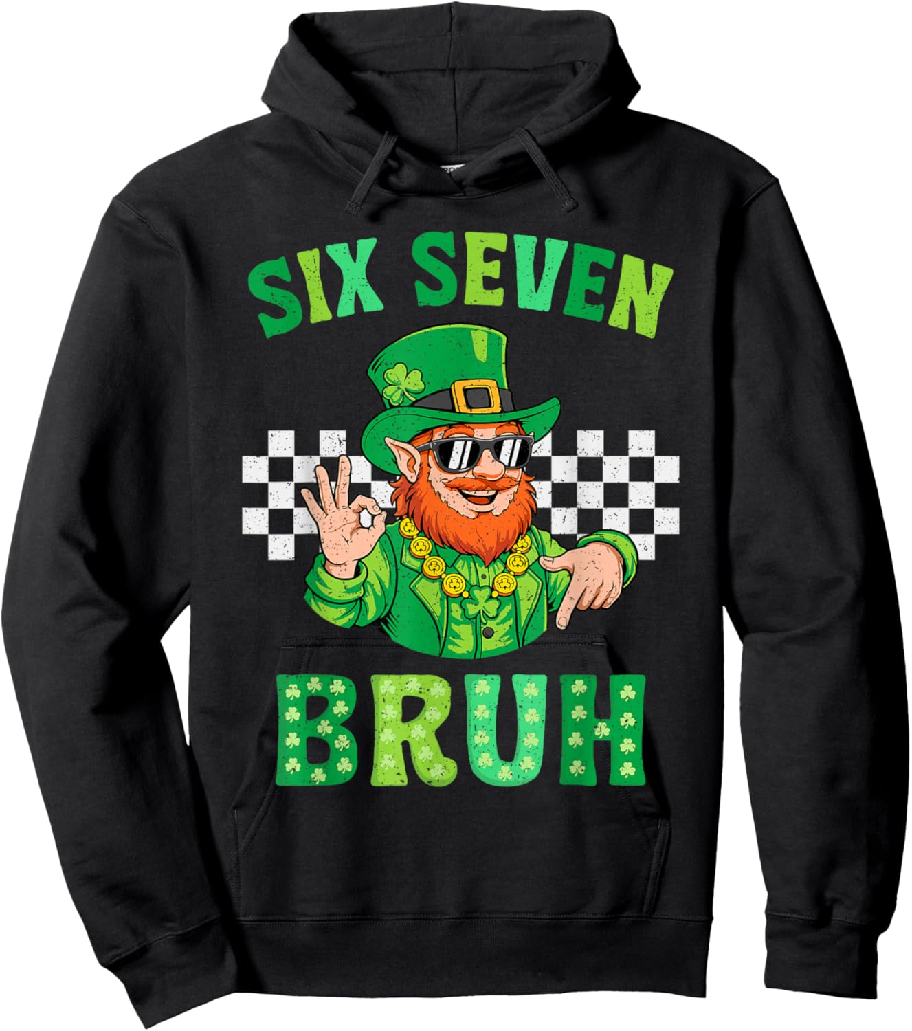 Six Seven Bruh 67 Meme St Patricks Day for Boys Youth Kids Hoodie - Hoodie | Black