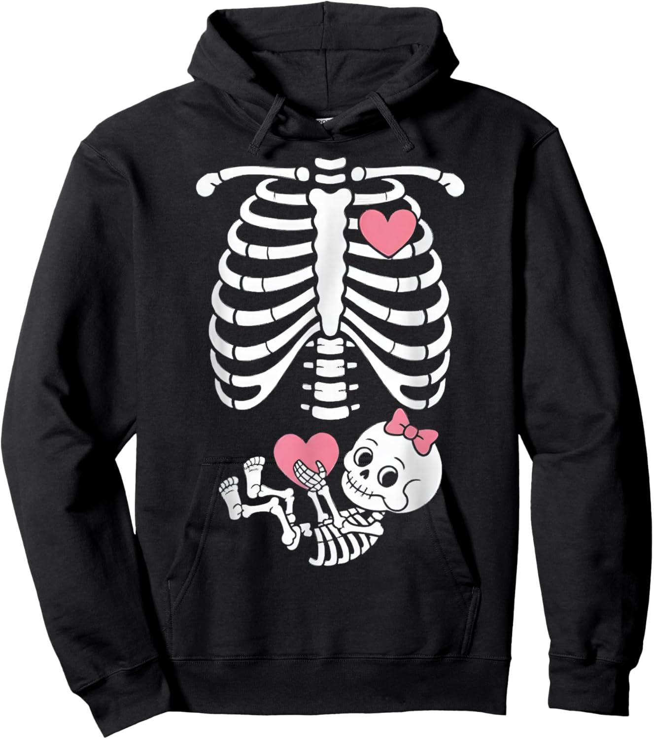 Pregnancy Skeleton Girl Baby Rib Cage Belly Bump Halloween Hoodie - Hoodie | Black