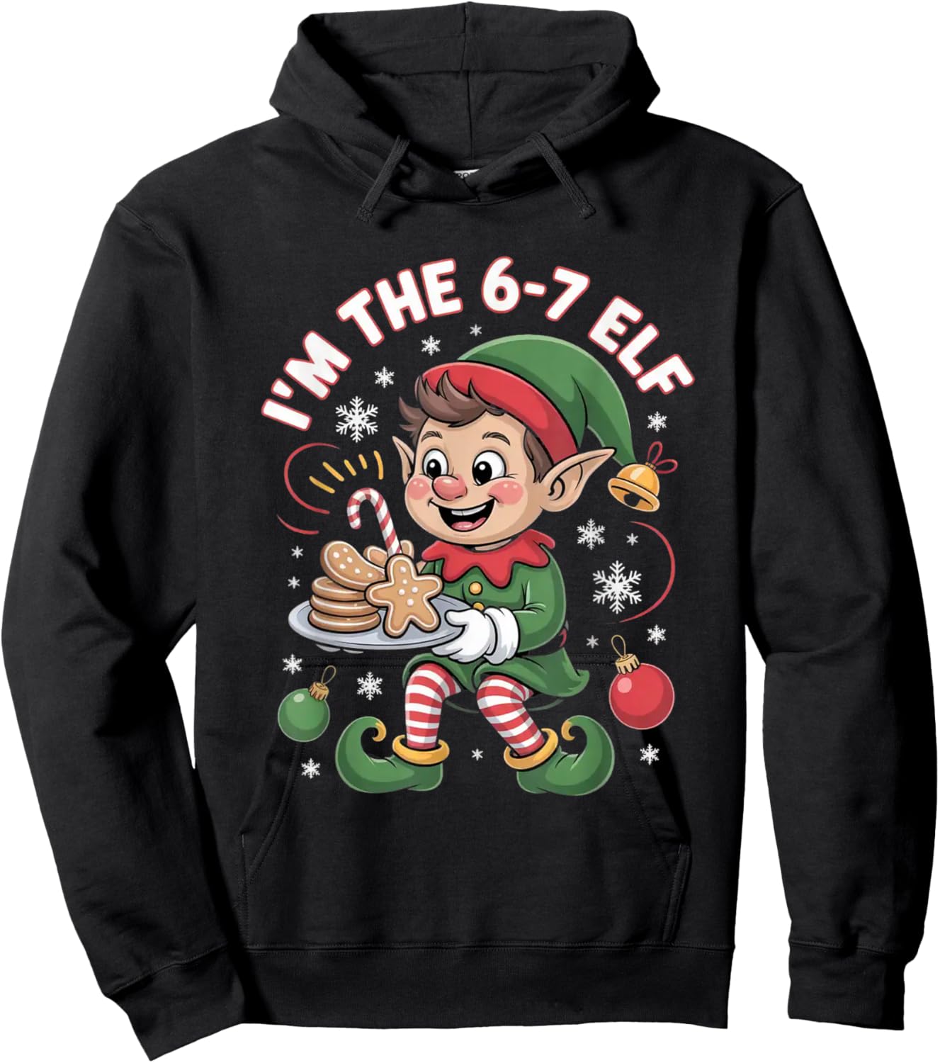 6-7 Christmas Ugly Sweater Six Seven Xmas 67 Meme Santa Elf Hoodie - Hoodie | Black