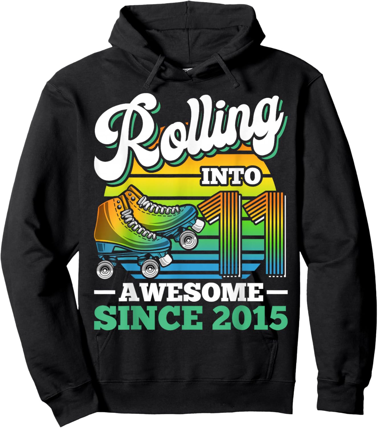 Rolling Into 11 Roller Skating Birthday Party 11th Birthday Hoodie - Hoodie | Black