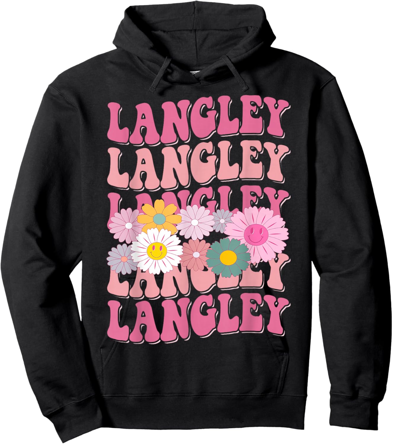 Girl Retro Langley First Name Personalized Groovy 80's Hoodie - Hoodie | Black