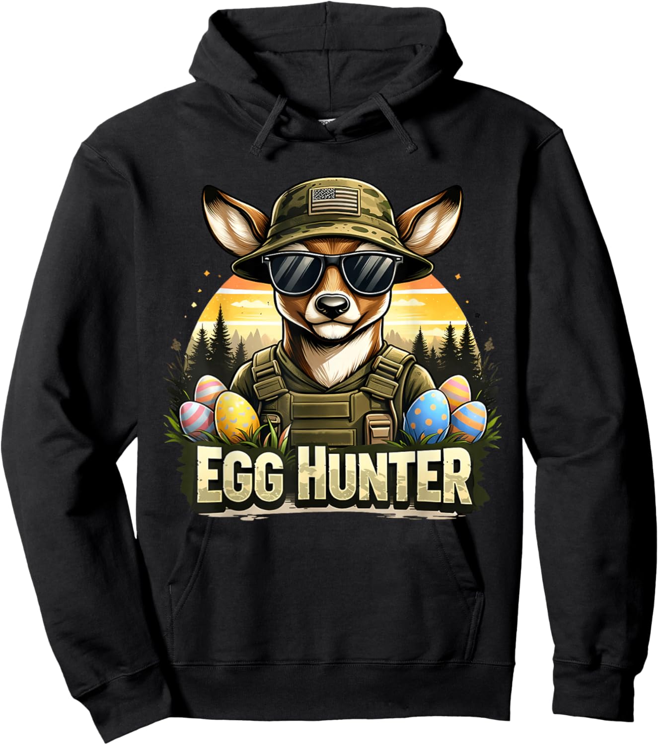 Happy Easter Day Camo Funny Hunting Boys Men Easter Egg Hoodie - Hoodie | Black