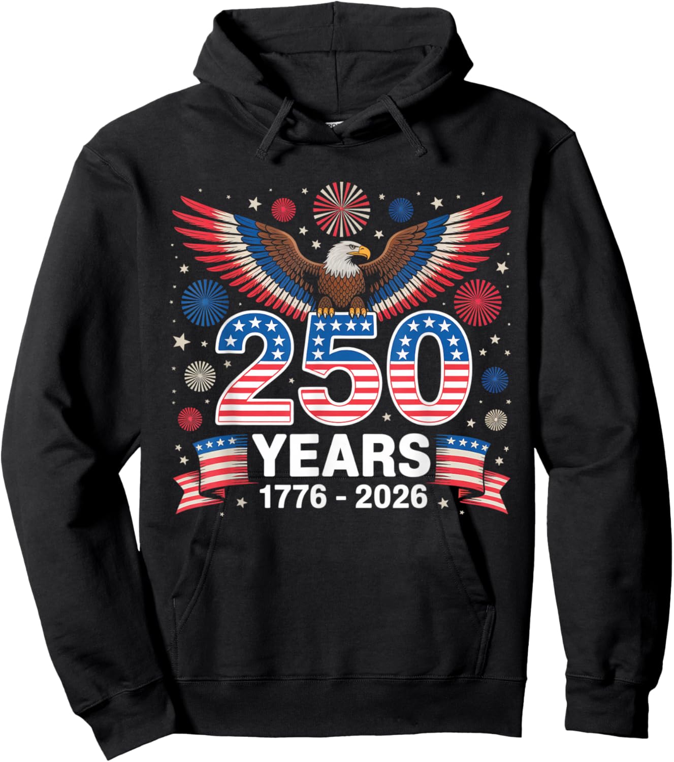 250th Anniversary USA 1776 2026 Patriotic Eagle 4th of July Hoodie - Hoodie | Black