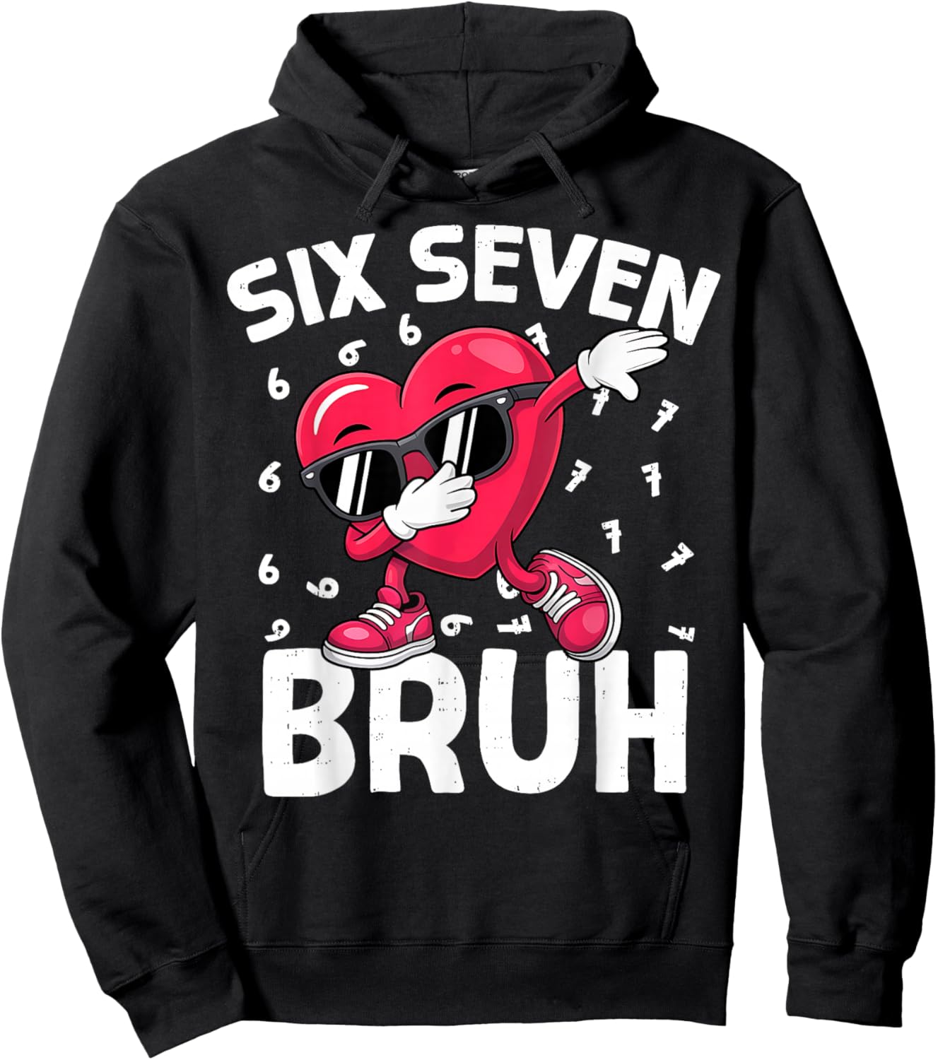 Valentines Day Six Seven Bruh 6 7 Meme Dab Heart Boys Kids Hoodie - Hoodie | Black